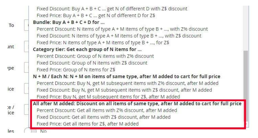 All after M added action is being selected in the cart rule configuration.