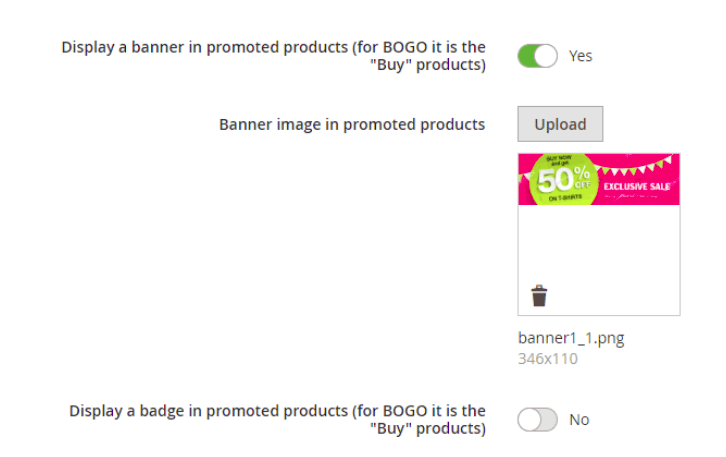 Banner switch in the BOGO action fields