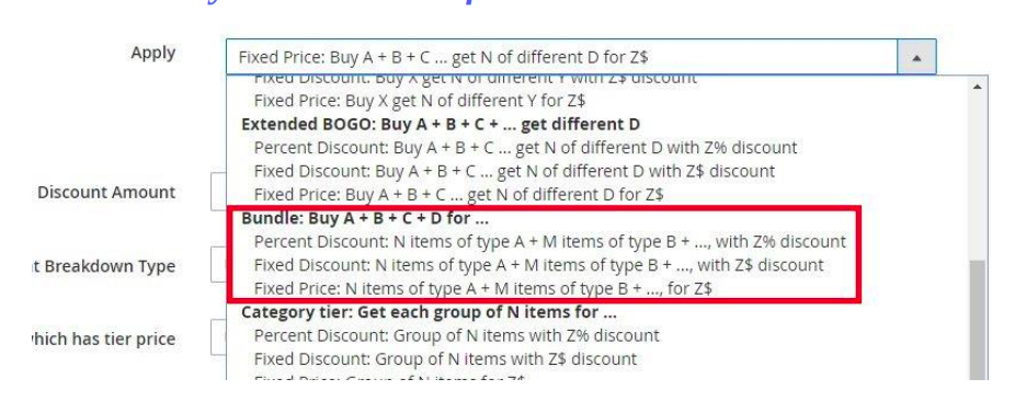 The bundle action is being selected in the cart rule configuration.