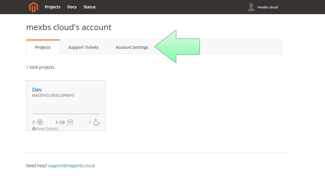 Magento Cloud account settings