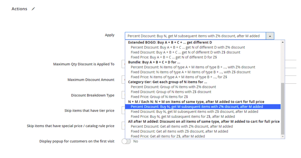 The apply drop-down in the actions tab of the rule number 2